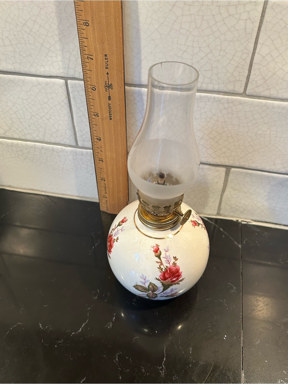 Vintage Chadwick Floral Ceramic Oil Lamp - Japan Circa - 1950-1960